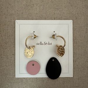 Stella & Dot Color Pop Versatile Hoop Earrings Gold Mix & Match Leather Accents